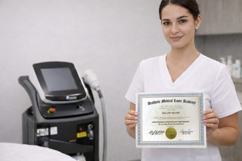 AML Laser Academy graduate holding a laser hair removal training certificate