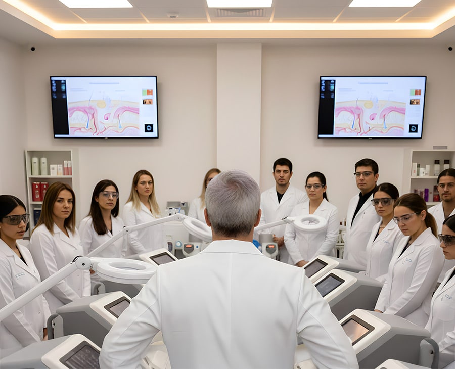 AML Laser Academy instructor teaching students in a professional clinical laser training classroom
