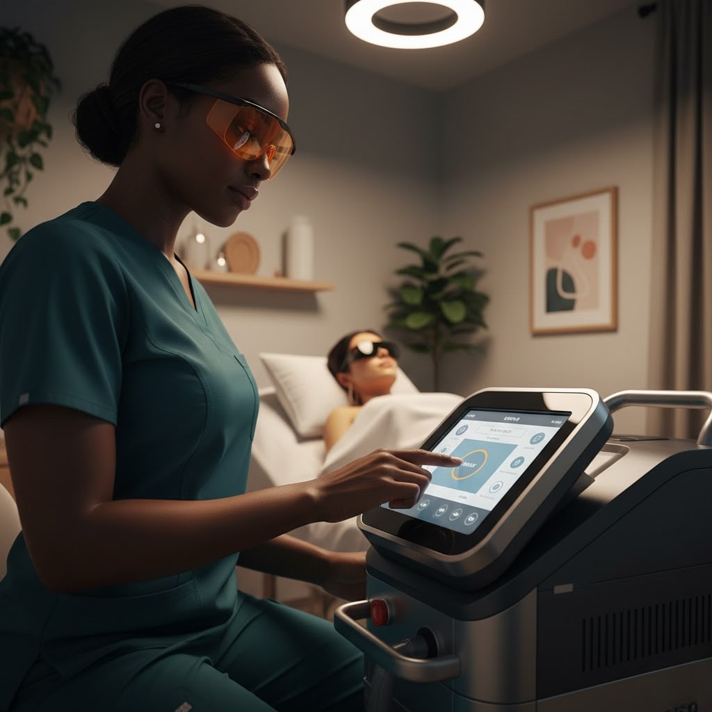 A simple unposed view from Ipl Detroit where a treatment studio used for IPL and RF is illustrating normal IPL and RF preparation.