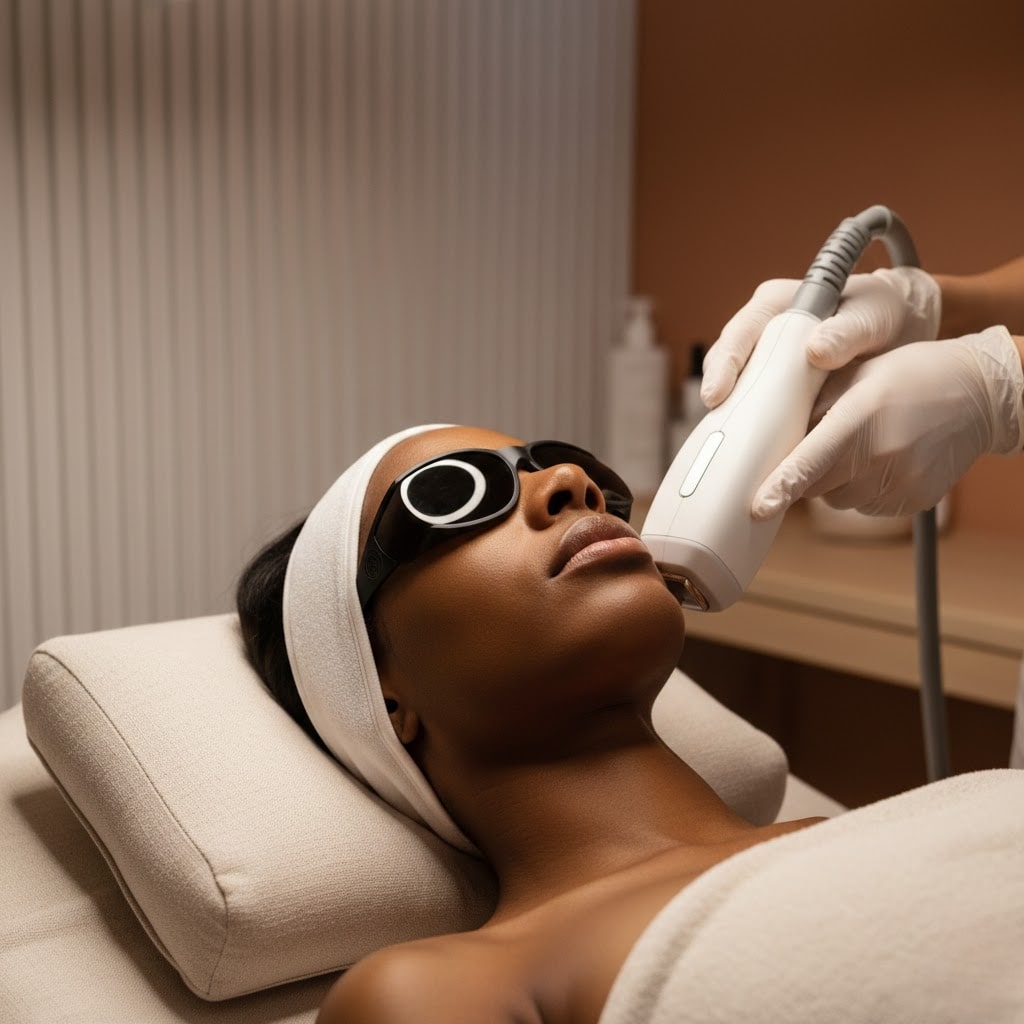 A candid view inside Ipl Detroit where a hands‑on cosmetic room is showing how devices are staged for treatments.