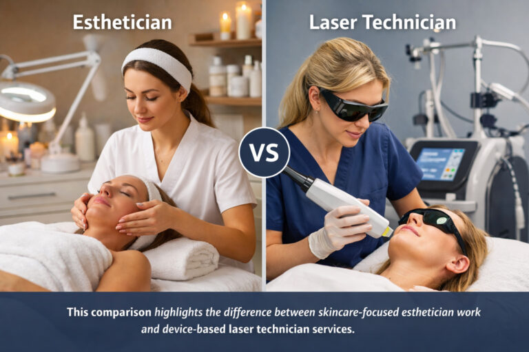 Comparison of esthetician skincare services and laser technician treatments